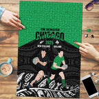 New Zealand and Ireland Rugby Puzzle Chicago 2025 Go All Black Shamrocks - Aussie Hoodie