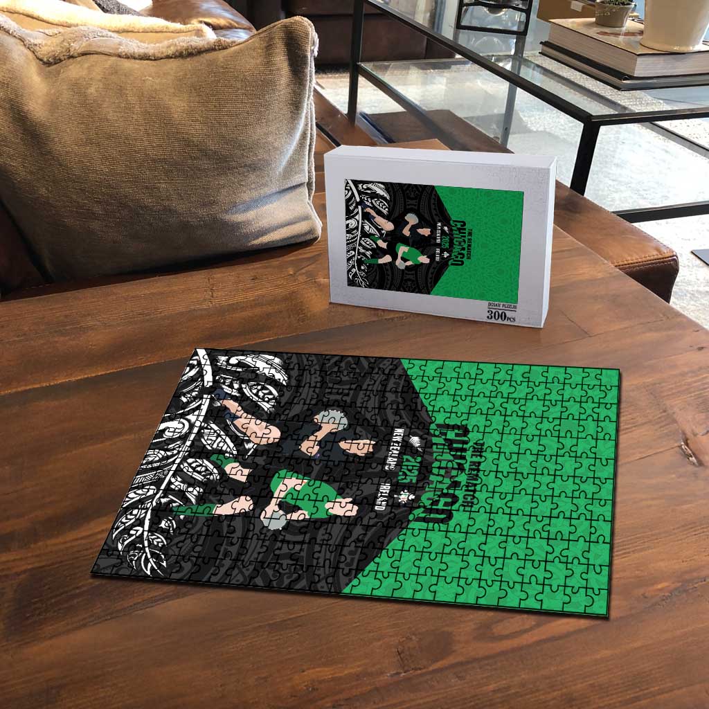 New Zealand and Ireland Rugby Puzzle Chicago 2025 Go All Black Shamrocks - Aussie Hoodie