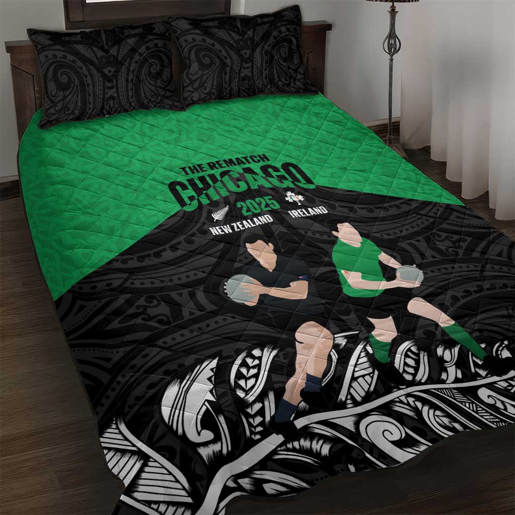 New Zealand and Ireland Rugby Quilt Bed Set Chicago 2025 Go All Black Shamrocks - Aussie Hoodie
