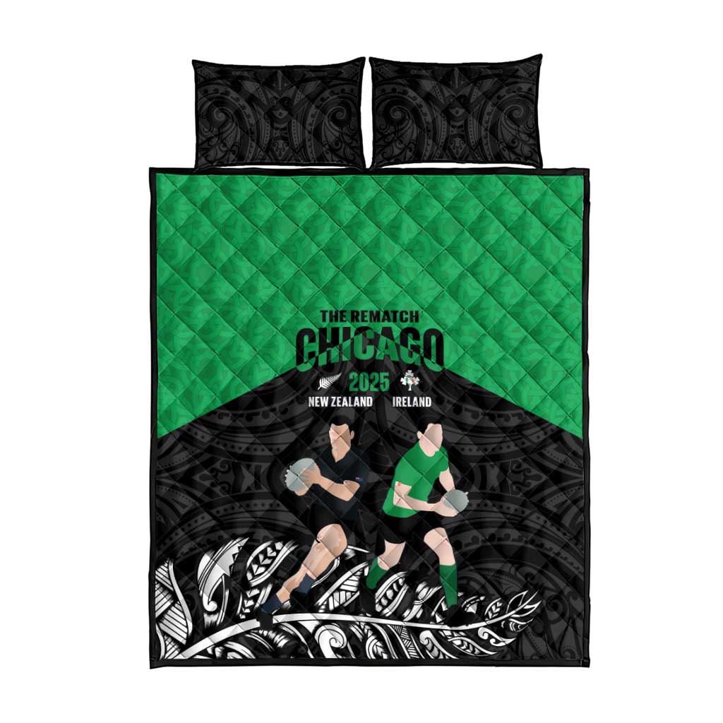 New Zealand and Ireland Rugby Quilt Bed Set Chicago 2025 Go All Black Shamrocks - Aussie Hoodie