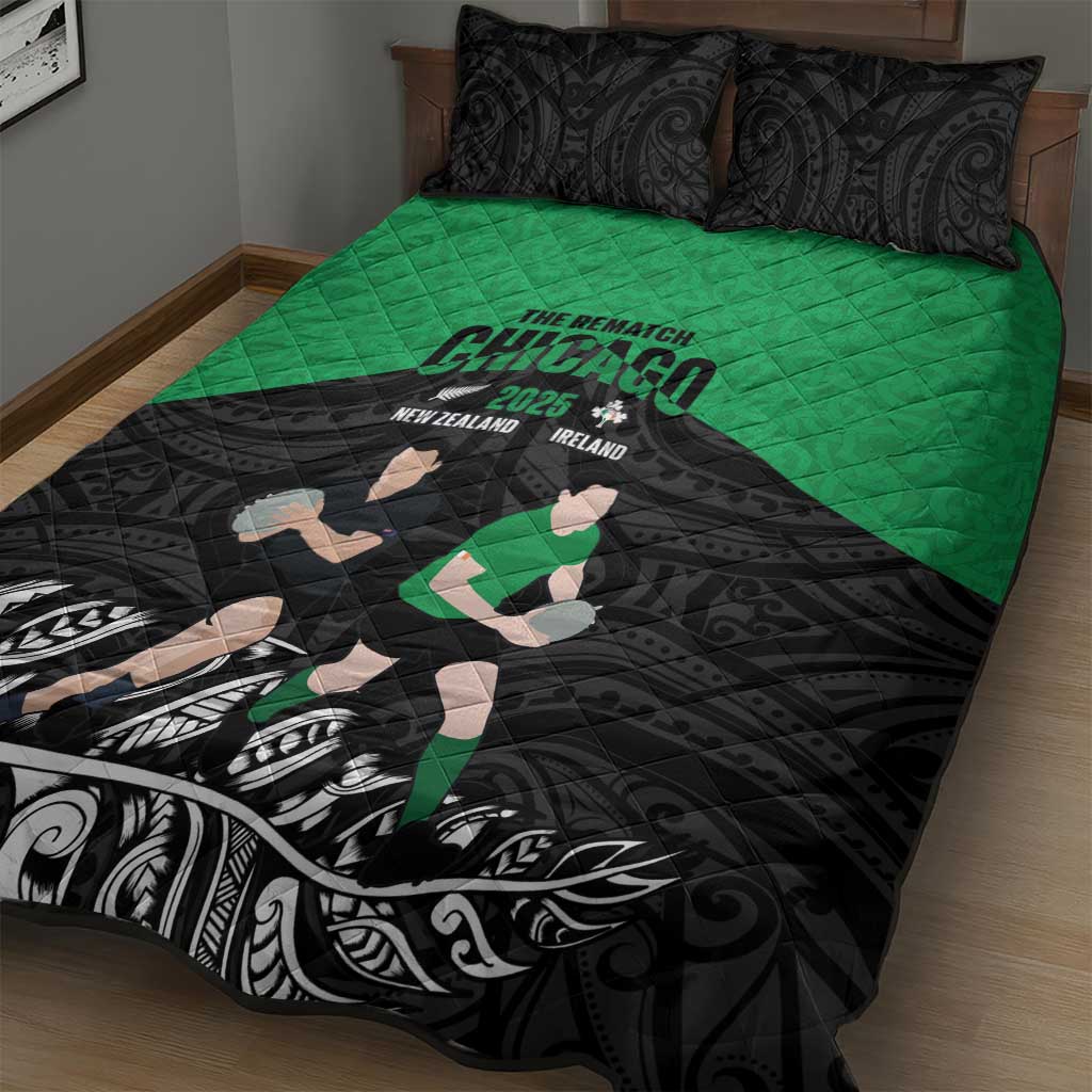 New Zealand and Ireland Rugby Quilt Bed Set Chicago 2025 Go All Black Shamrocks - Aussie Hoodie