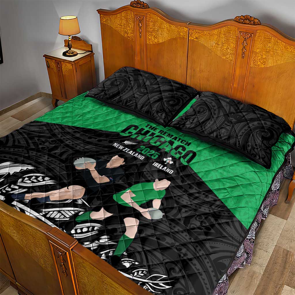 New Zealand and Ireland Rugby Quilt Bed Set Chicago 2025 Go All Black Shamrocks - Aussie Hoodie