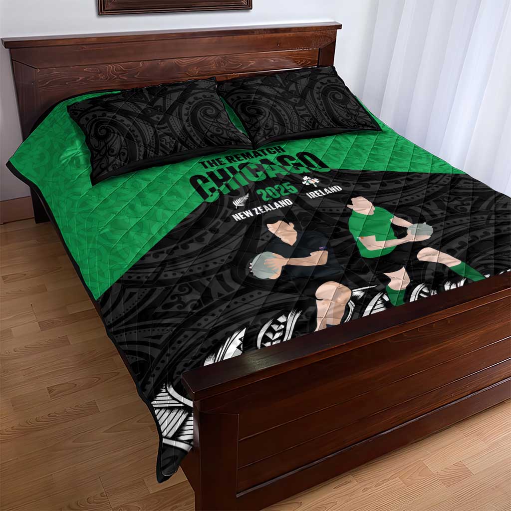 New Zealand and Ireland Rugby Quilt Bed Set Chicago 2025 Go All Black Shamrocks - Aussie Hoodie