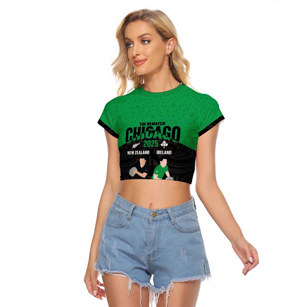 New Zealand and Ireland Rugby Custom Raglan Cropped T Shirt Chicago 2025 Go All Black Shamrocks - Aussie Hoodie