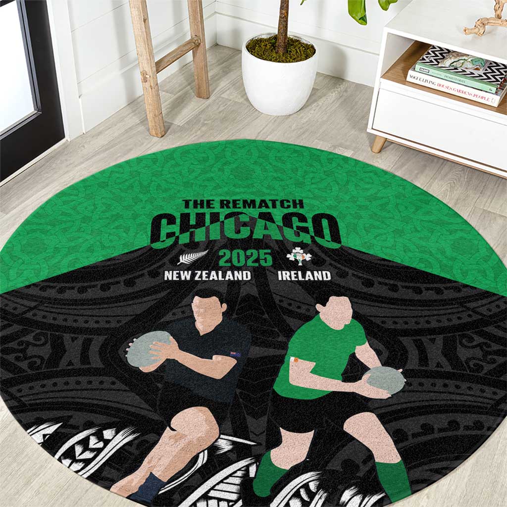 New Zealand and Ireland Rugby Round Carpet Chicago 2025 Go All Black Shamrocks - Aussie Hoodie