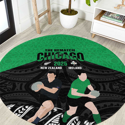 New Zealand and Ireland Rugby Round Carpet Chicago 2025 Go All Black Shamrocks - Aussie Hoodie