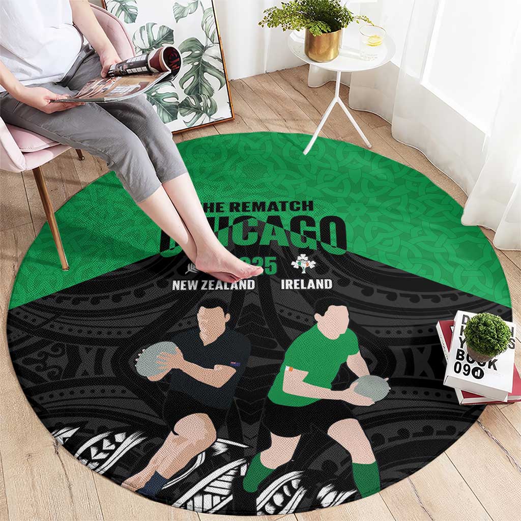 New Zealand and Ireland Rugby Round Carpet Chicago 2025 Go All Black Shamrocks - Aussie Hoodie