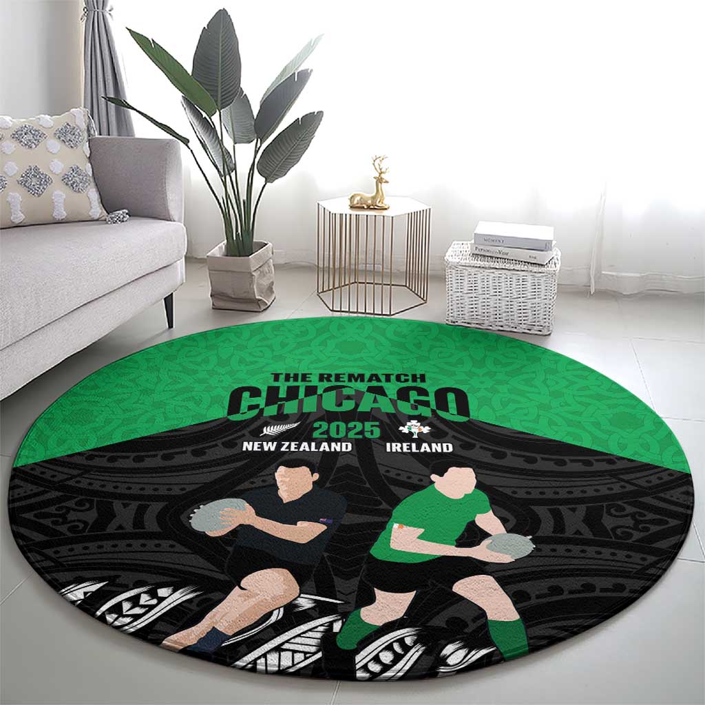 New Zealand and Ireland Rugby Round Carpet Chicago 2025 Go All Black Shamrocks - Aussie Hoodie