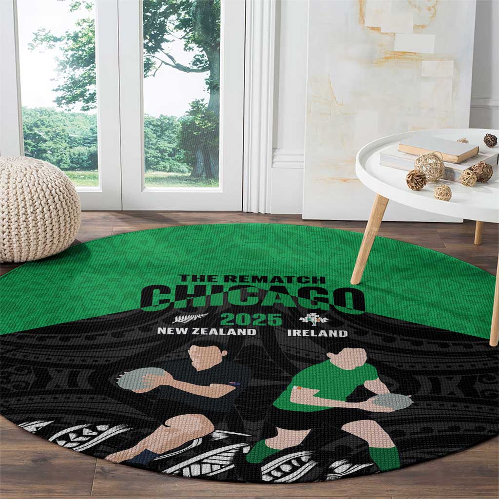 New Zealand and Ireland Rugby Round Carpet Chicago 2025 Go All Black Shamrocks - Aussie Hoodie