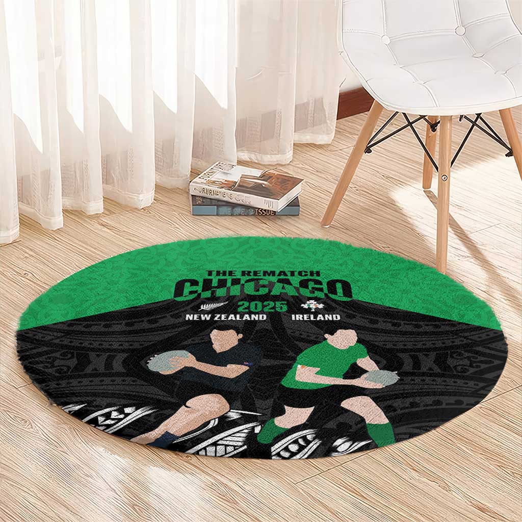 New Zealand and Ireland Rugby Round Carpet Chicago 2025 Go All Black Shamrocks - Aussie Hoodie