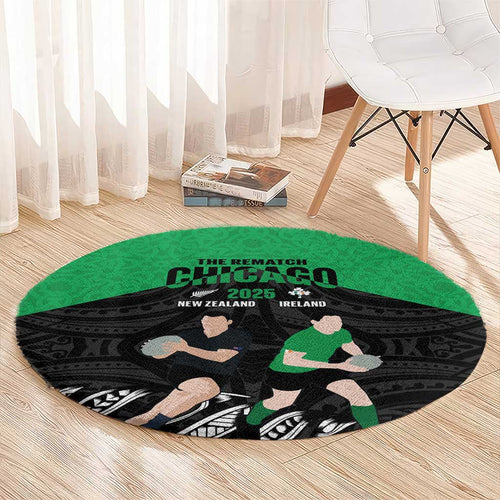 New Zealand and Ireland Rugby Round Carpet Chicago 2025 Go All Black Shamrocks - Aussie Hoodie