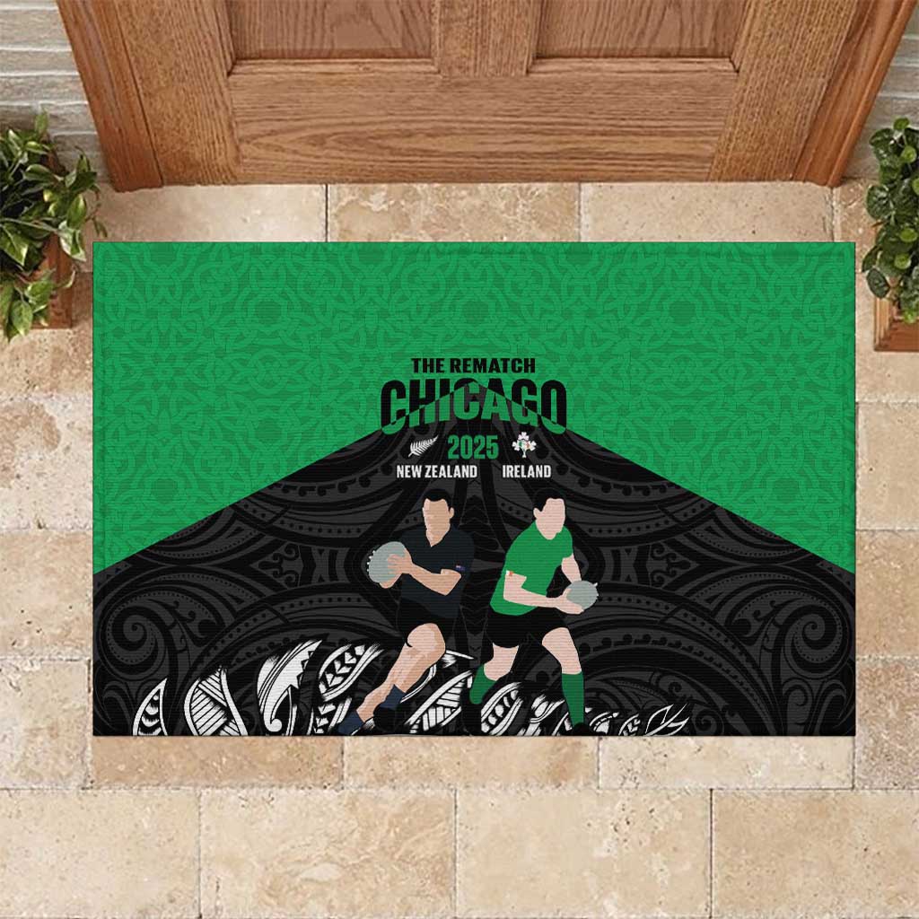 New Zealand and Ireland Rugby Rubber Doormat Chicago 2025 Go All Black Shamrocks - Aussie Hoodie