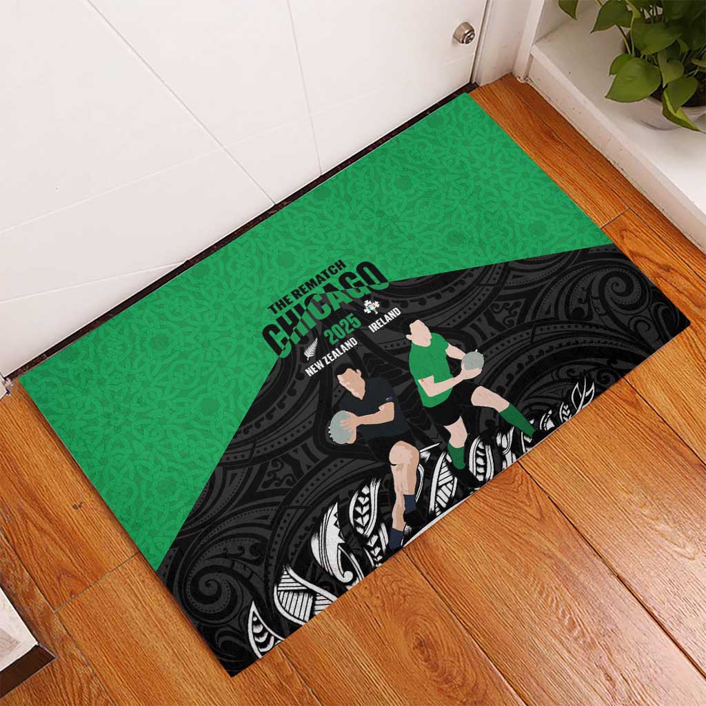 New Zealand and Ireland Rugby Rubber Doormat Chicago 2025 Go All Black Shamrocks - Aussie Hoodie