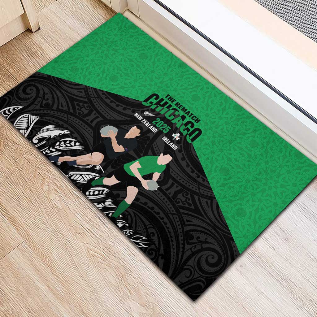 New Zealand and Ireland Rugby Rubber Doormat Chicago 2025 Go All Black Shamrocks - Aussie Hoodie