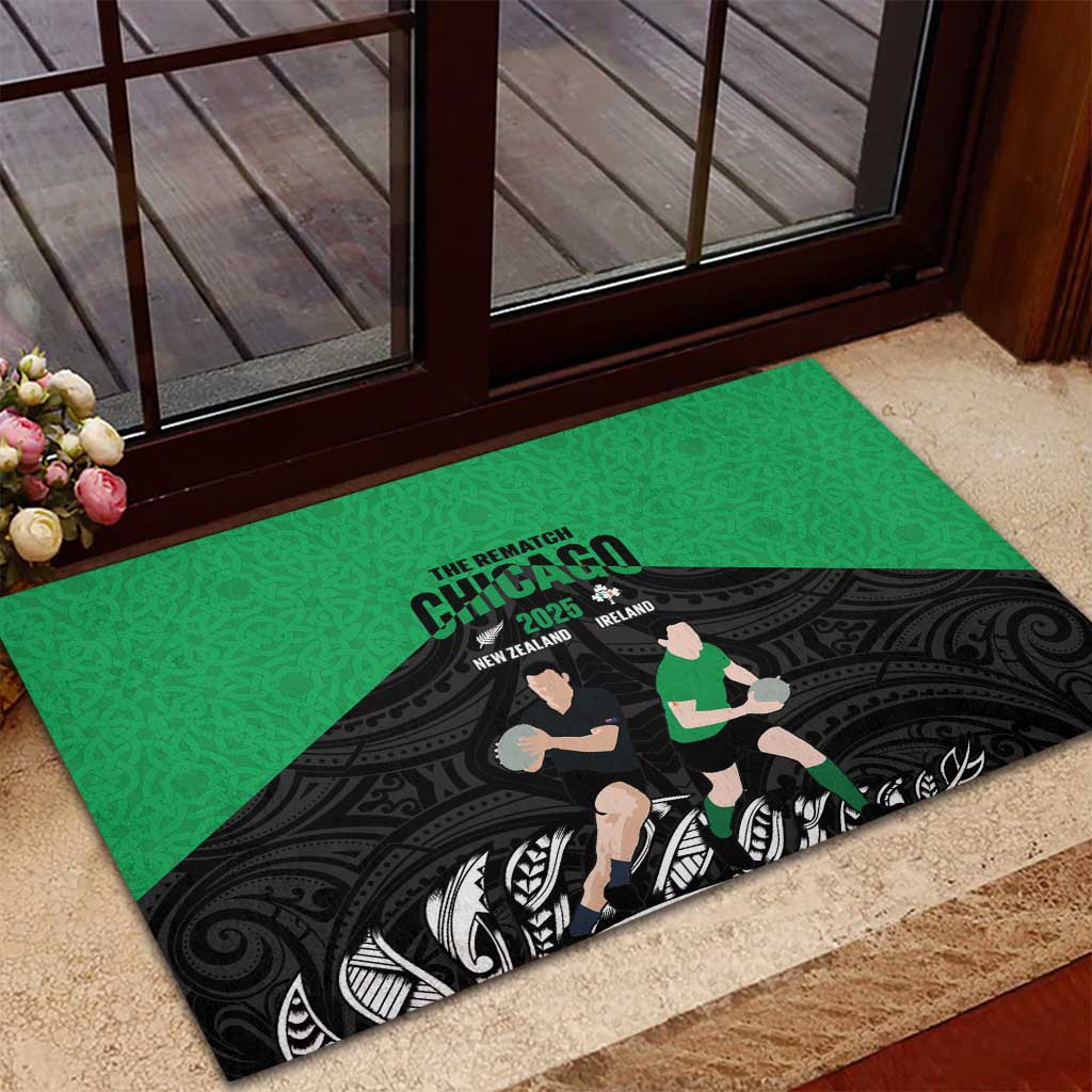 New Zealand and Ireland Rugby Rubber Doormat Chicago 2025 Go All Black Shamrocks - Aussie Hoodie
