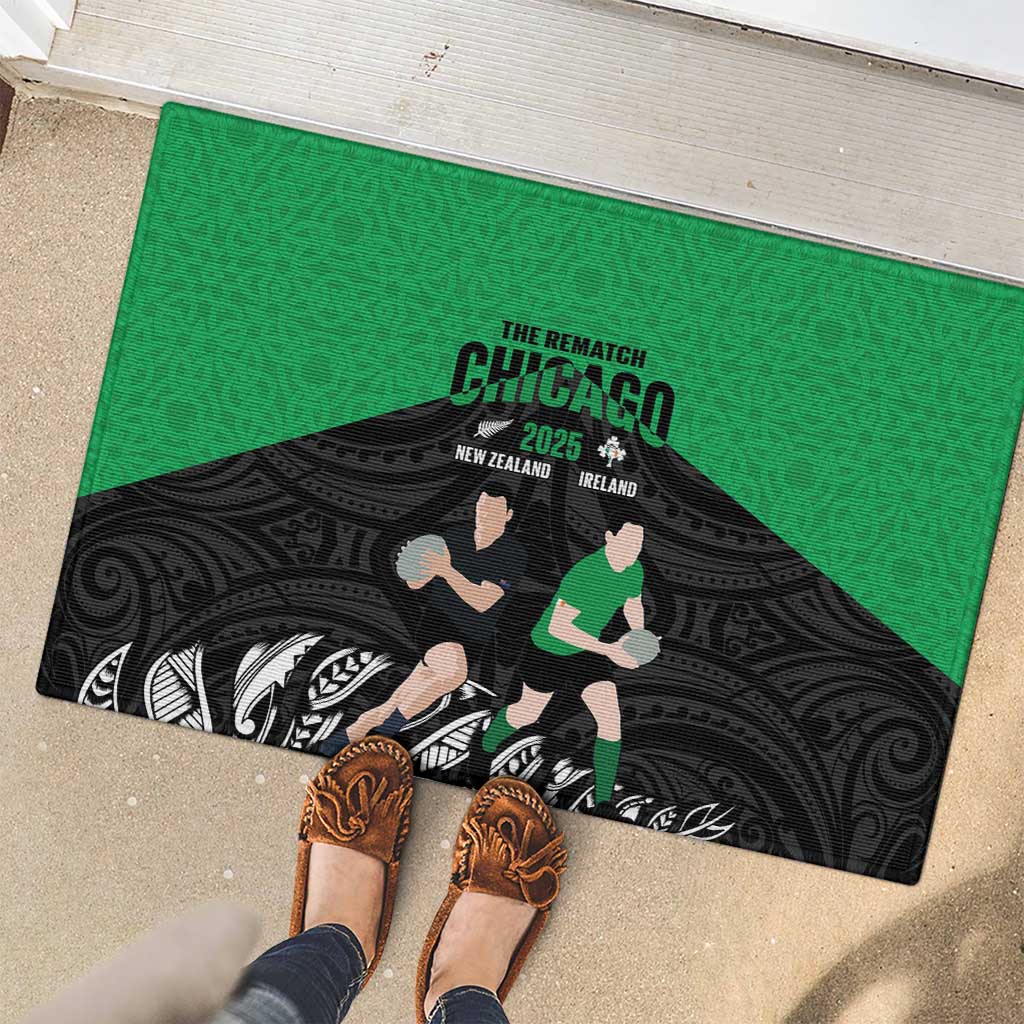 New Zealand and Ireland Rugby Rubber Doormat Chicago 2025 Go All Black Shamrocks - Aussie Hoodie