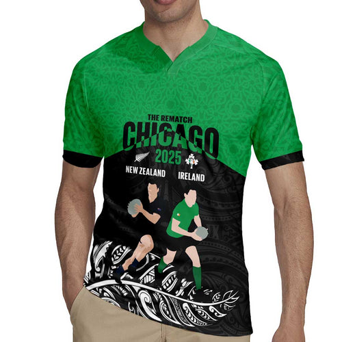 New Zealand and Ireland Rugby Custom Rugby Jersey Chicago 2025 Go All Black Shamrocks - Aussie Hoodie