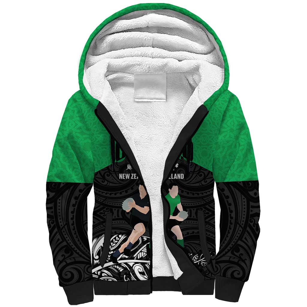 New Zealand and Ireland Rugby Custom Sherpa Hoodie Chicago 2025 Go All Black Shamrocks - Aussie Hoodie