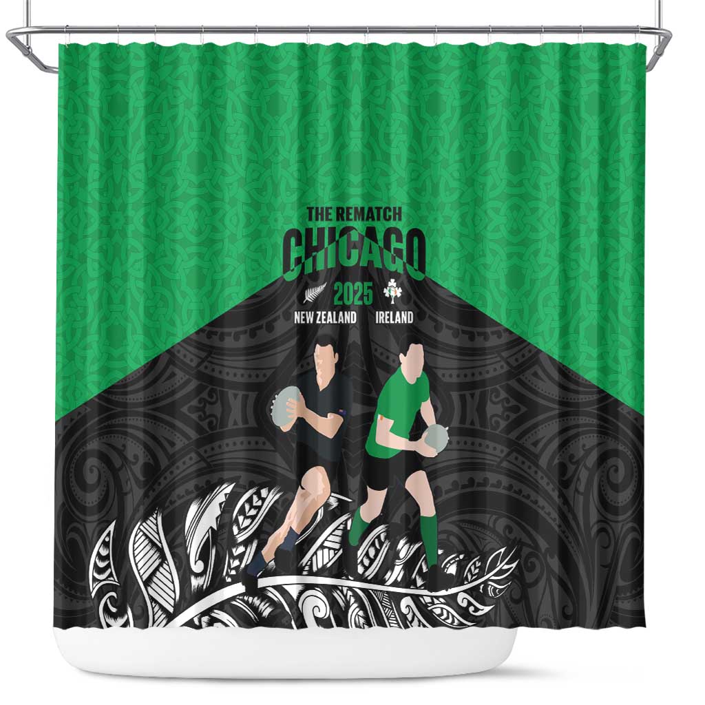 New Zealand and Ireland Rugby Shower Curtain Chicago 2025 Go All Black Shamrocks - Aussie Hoodie