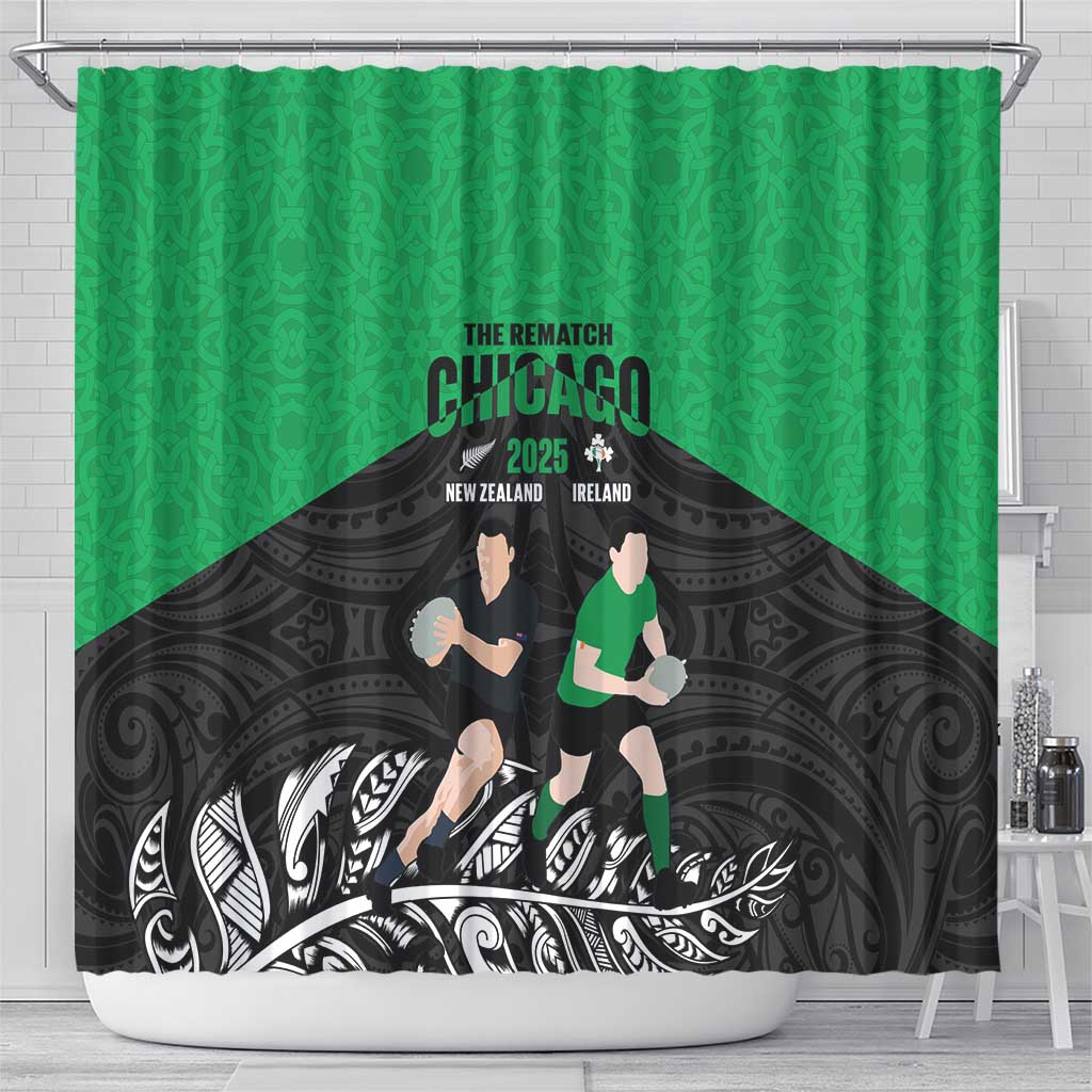 New Zealand and Ireland Rugby Shower Curtain Chicago 2025 Go All Black Shamrocks - Aussie Hoodie
