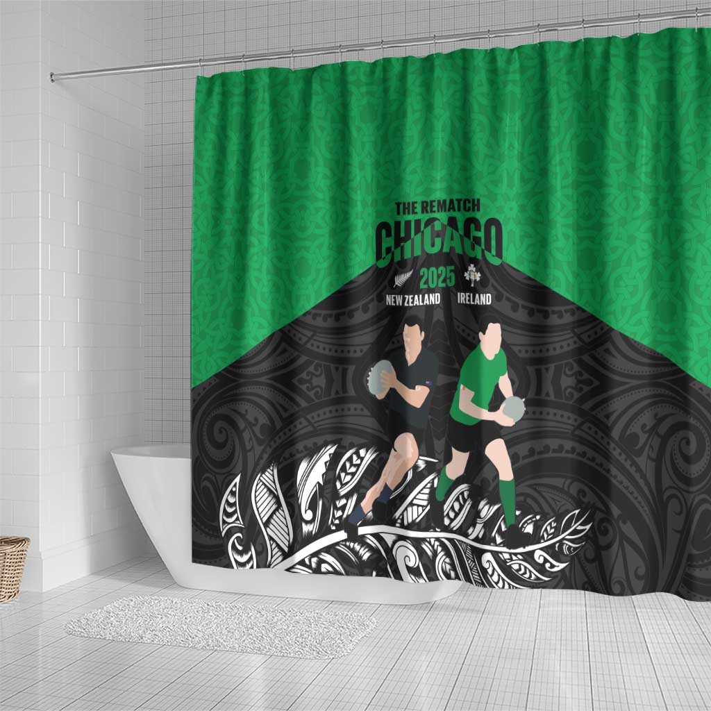 New Zealand and Ireland Rugby Shower Curtain Chicago 2025 Go All Black Shamrocks - Aussie Hoodie