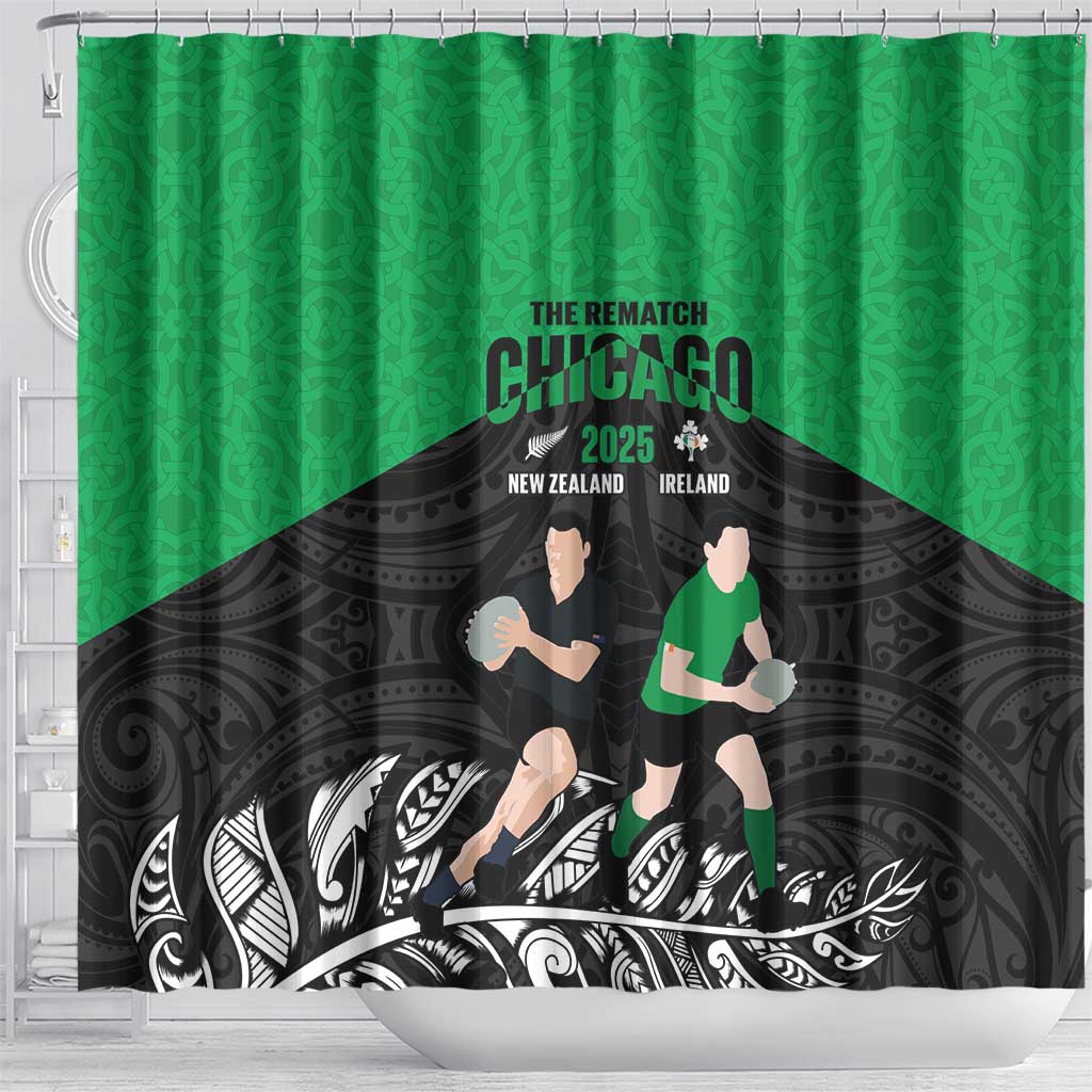 New Zealand and Ireland Rugby Shower Curtain Chicago 2025 Go All Black Shamrocks - Aussie Hoodie