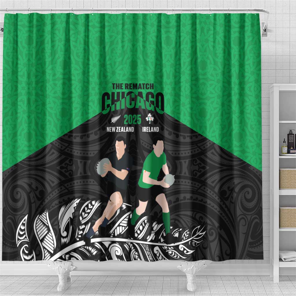 New Zealand and Ireland Rugby Shower Curtain Chicago 2025 Go All Black Shamrocks - Aussie Hoodie