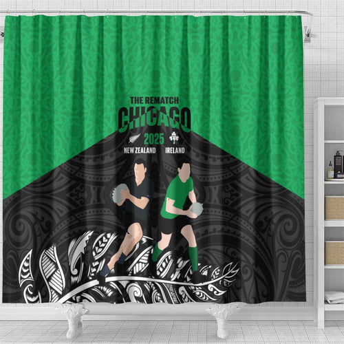 New Zealand and Ireland Rugby Shower Curtain Chicago 2025 Go All Black Shamrocks - Aussie Hoodie