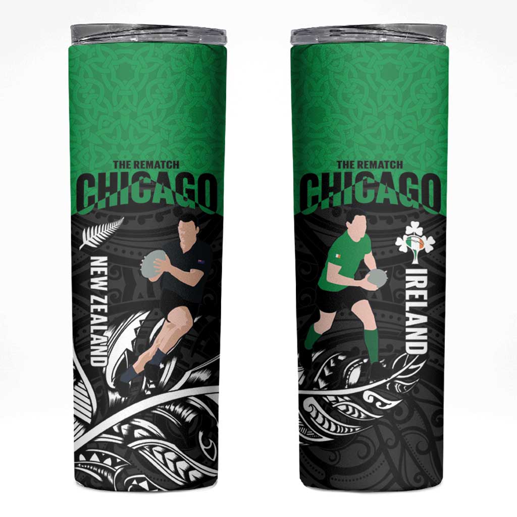 New Zealand and Ireland Rugby Skinny Tumbler Chicago 2025 Go All Black Shamrocks - Aussie Hoodie