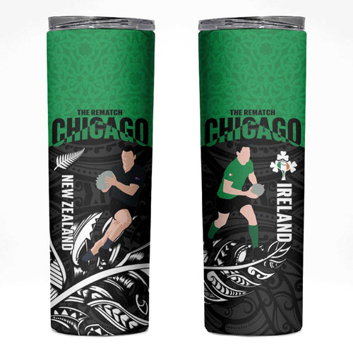 New Zealand and Ireland Rugby Skinny Tumbler Chicago 2025 Go All Black Shamrocks - Aussie Hoodie