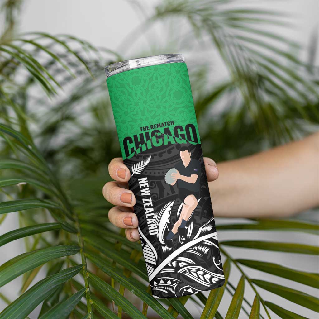 New Zealand and Ireland Rugby Skinny Tumbler Chicago 2025 Go All Black Shamrocks - Aussie Hoodie