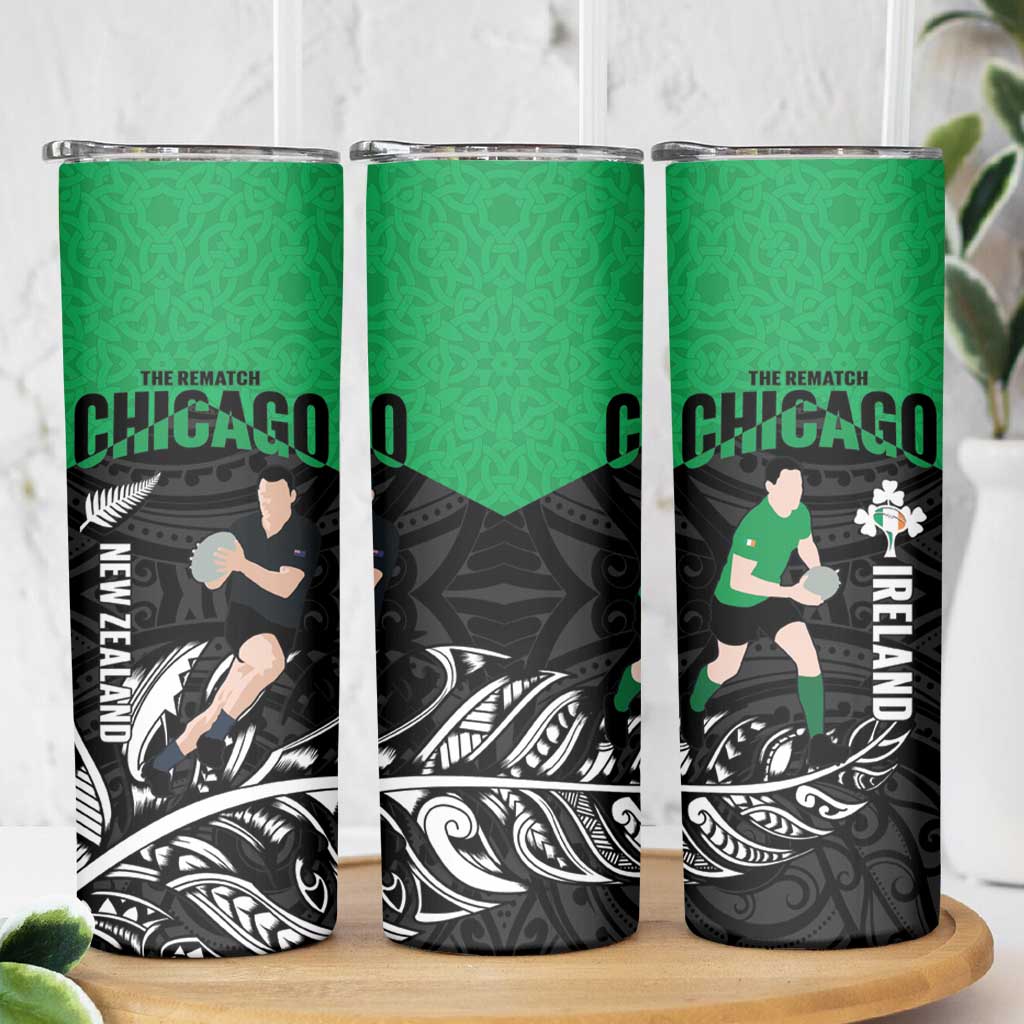 New Zealand and Ireland Rugby Skinny Tumbler Chicago 2025 Go All Black Shamrocks - Aussie Hoodie