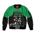 New Zealand and Ireland Rugby Custom Sleeve Zip Bomber Jacket Chicago 2025 Go All Black Shamrocks - Aussie Hoodie