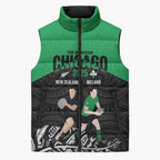 New Zealand and Ireland Rugby Custom Sleeveless Puffer Jacket Chicago 2025 Go All Black Shamrocks - Aussie Hoodie