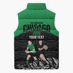 New Zealand and Ireland Rugby Custom Sleeveless Puffer Jacket Chicago 2025 Go All Black Shamrocks - Aussie Hoodie