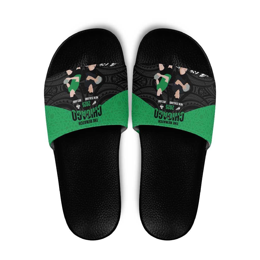 New Zealand and Ireland Rugby Slide Sandals Chicago 2025 Go All Black Shamrocks - Aussie Hoodie