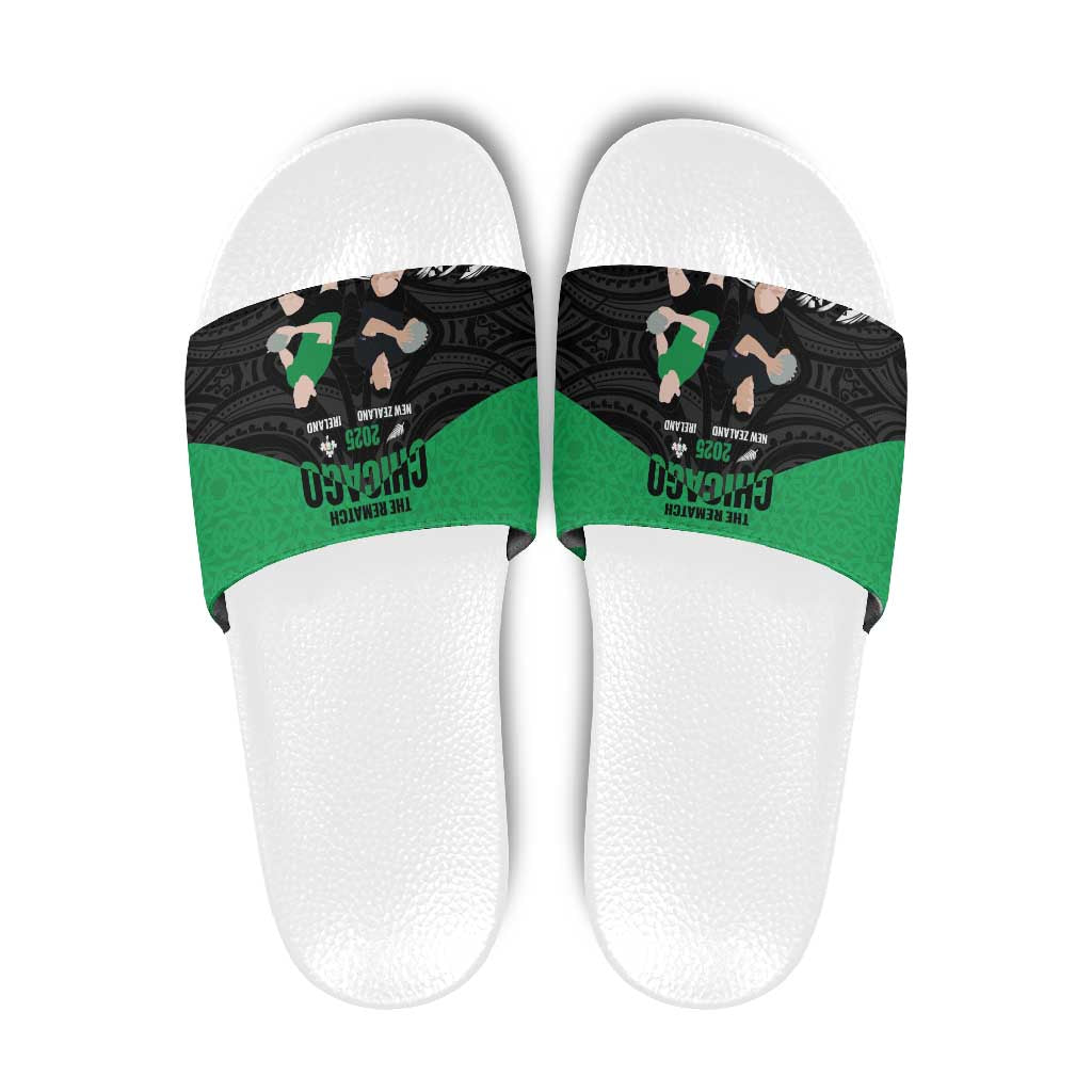 New Zealand and Ireland Rugby Slide Sandals Chicago 2025 Go All Black Shamrocks - Aussie Hoodie