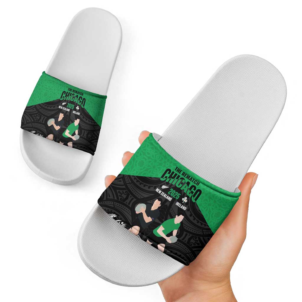 New Zealand and Ireland Rugby Slide Sandals Chicago 2025 Go All Black Shamrocks - Aussie Hoodie