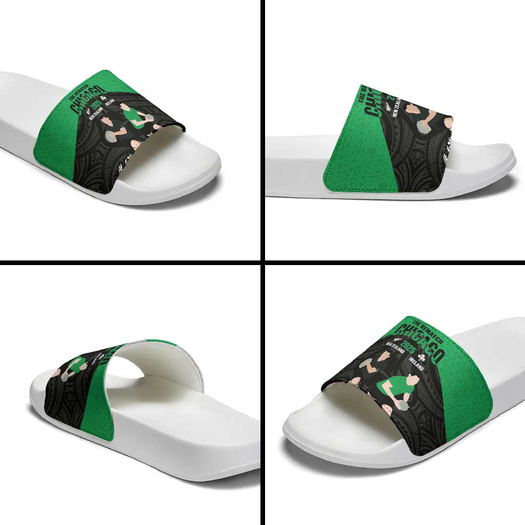 New Zealand and Ireland Rugby Slide Sandals Chicago 2025 Go All Black Shamrocks - Aussie Hoodie