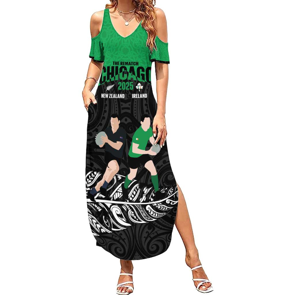 New Zealand and Ireland Rugby Custom Summer Maxi Dress Chicago 2025 Go All Black Shamrocks - Aussie Hoodie