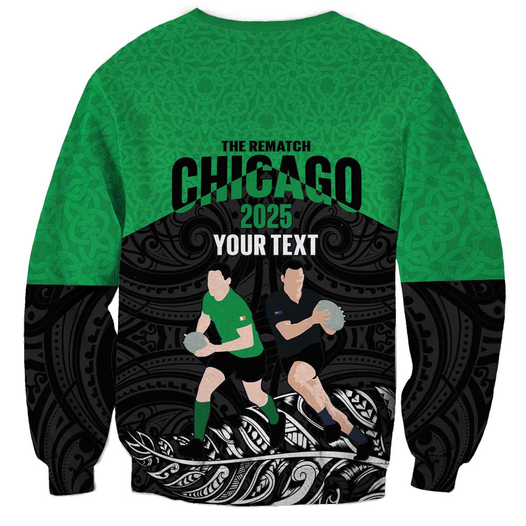 New Zealand and Ireland Rugby Custom Sweatshirt Chicago 2025 Go All Black Shamrocks - Aussie Hoodie