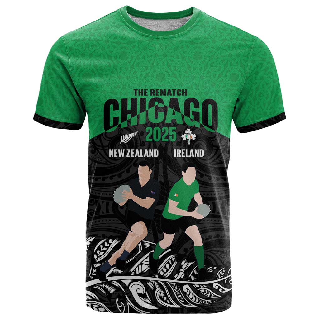 New Zealand and Ireland Rugby Custom T Shirt Chicago 2025 Go All Black Shamrocks - Aussie Hoodie