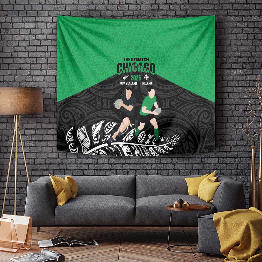 New Zealand and Ireland Rugby Tapestry Chicago 2025 Go All Black Shamrocks - Aussie Hoodie