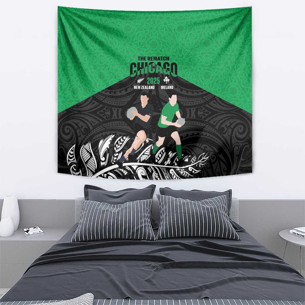 New Zealand and Ireland Rugby Tapestry Chicago 2025 Go All Black Shamrocks - Aussie Hoodie