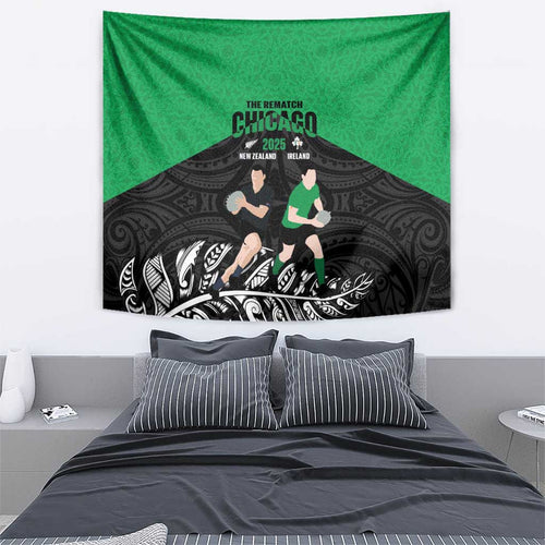 New Zealand and Ireland Rugby Tapestry Chicago 2025 Go All Black Shamrocks - Aussie Hoodie
