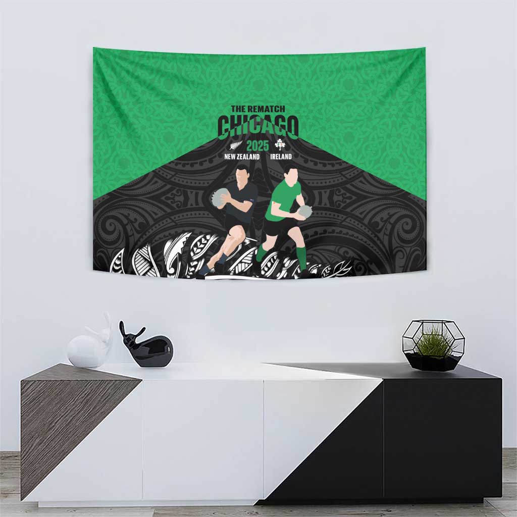 New Zealand and Ireland Rugby Tapestry Chicago 2025 Go All Black Shamrocks - Aussie Hoodie