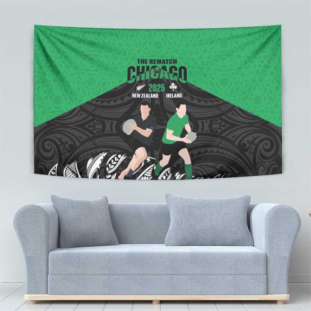 New Zealand and Ireland Rugby Tapestry Chicago 2025 Go All Black Shamrocks - Aussie Hoodie