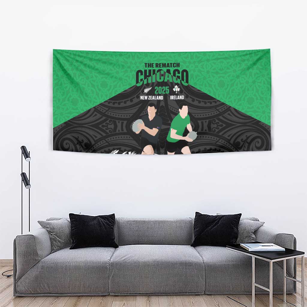 New Zealand and Ireland Rugby Tapestry Chicago 2025 Go All Black Shamrocks - Aussie Hoodie
