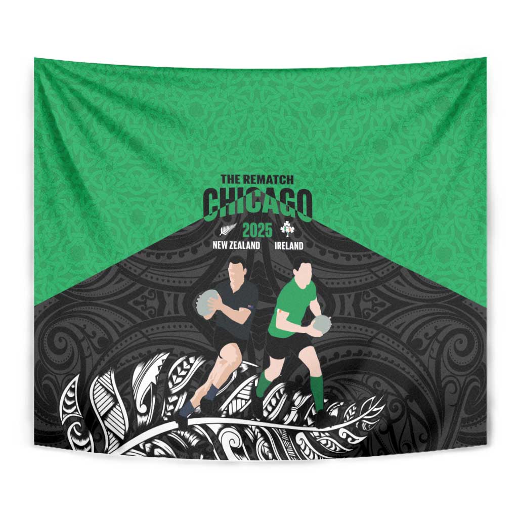 New Zealand and Ireland Rugby Tapestry Chicago 2025 Go All Black Shamrocks - Aussie Hoodie