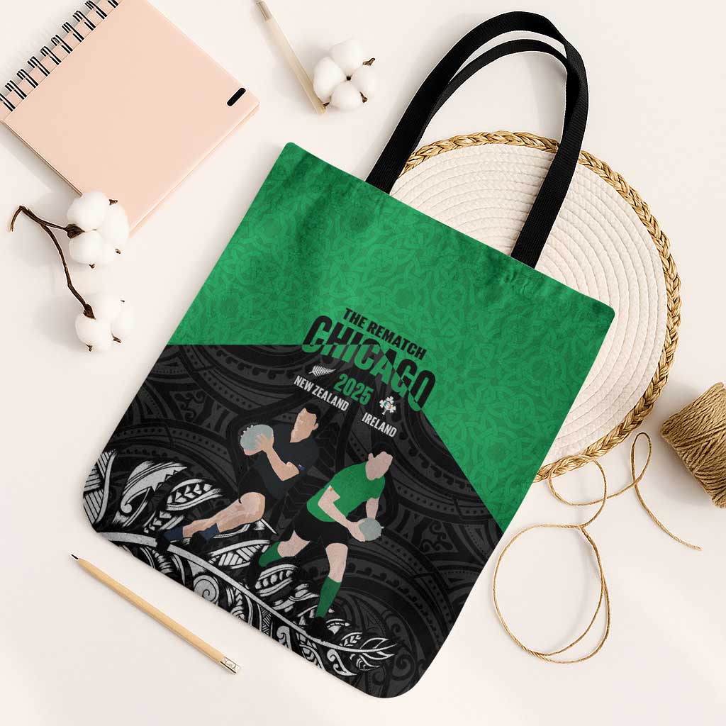 New Zealand and Ireland Rugby Tote Bag Chicago 2025 Go All Black Shamrocks - Aussie Hoodie